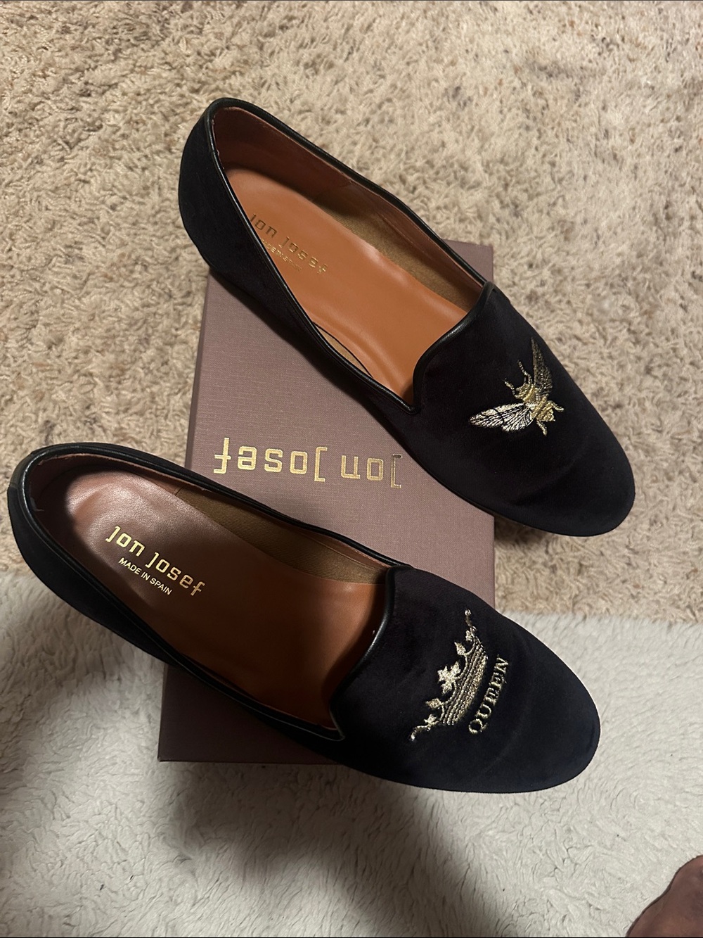 Jon Josef Black Velvet Embroidered Loafers